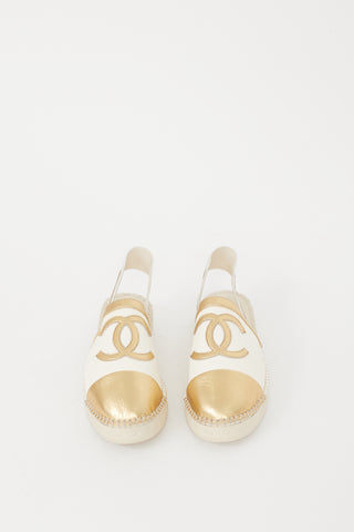 Chanel Pre-Fall 2019 Beige & Gold Leather CC Logo Mule
