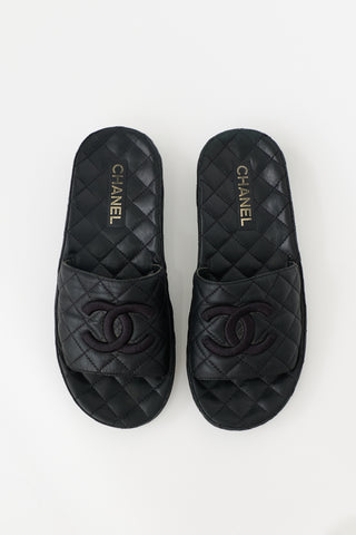 Chanel Quilted Leather CC Slide