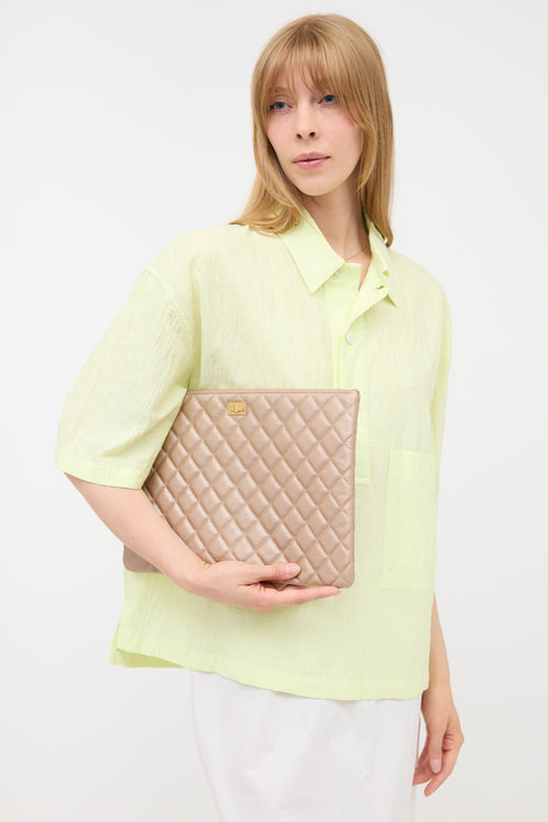 Chanel Quilted Leather Large O Case Pouch