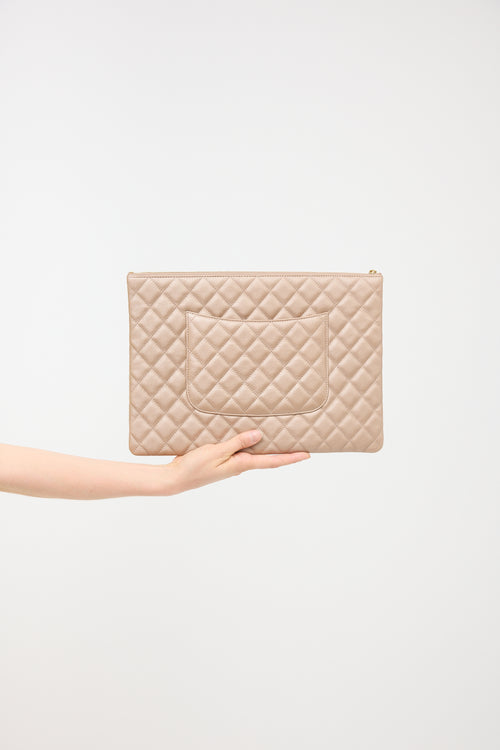 Chanel Quilted Leather Large O Case Pouch
