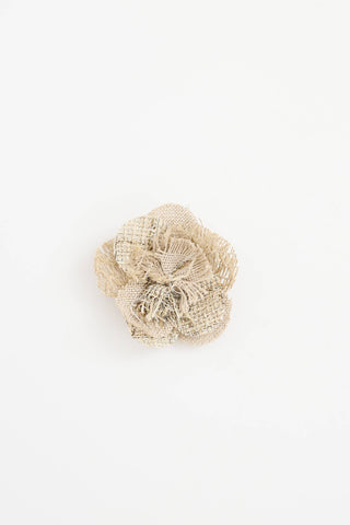 Chanel Raffia & Tweed Camellia Brooch