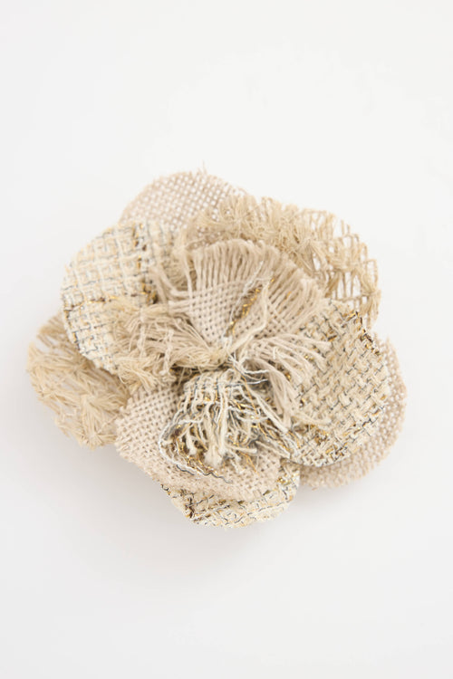 Chanel Raffia & Tweed Camellia Brooch