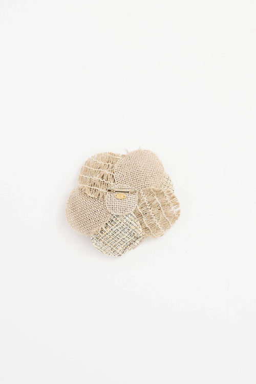 Chanel Raffia & Tweed Camellia Brooch