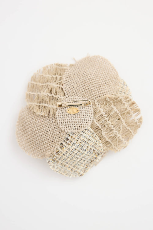 Chanel Raffia & Tweed Camellia Brooch