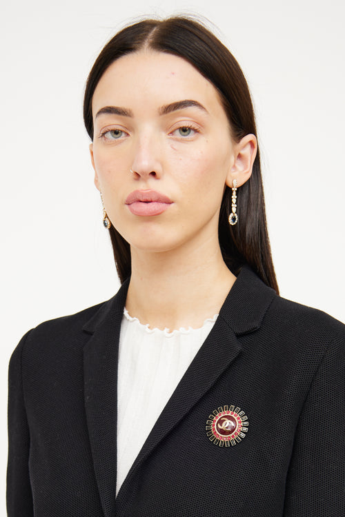 Chanel 2007 Red & Black CC Crystal Brooch