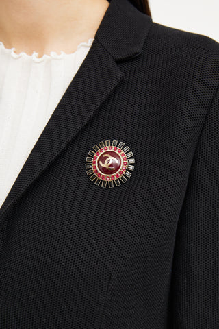 Chanel 2007 Red & Black CC Crystal Brooch