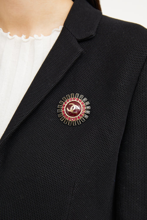 Chanel 2007 Red & Black CC Crystal Brooch