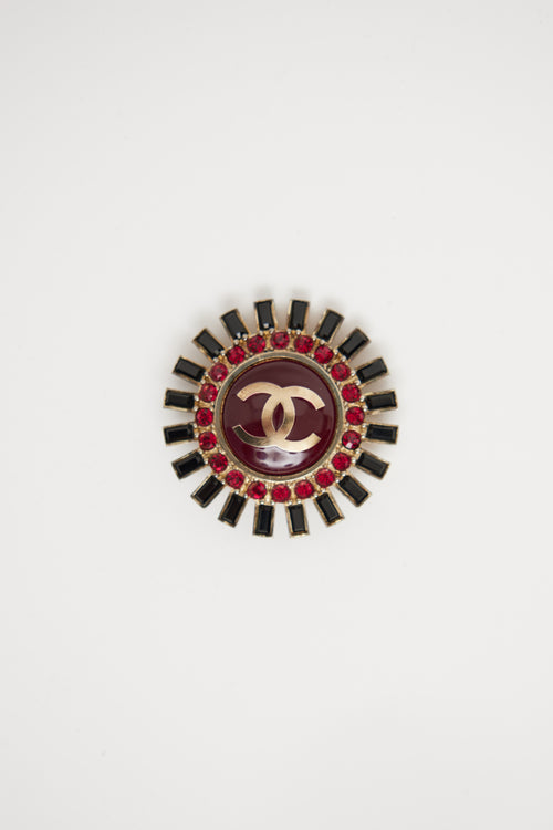 Chanel 2007 Red & Black CC Crystal Brooch