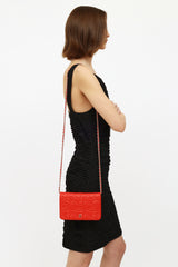 Chanel Red Camellia CC Flap Wallet On Chain