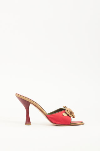 Chanel Vintage Red Canvas & Leather Floral Sandal