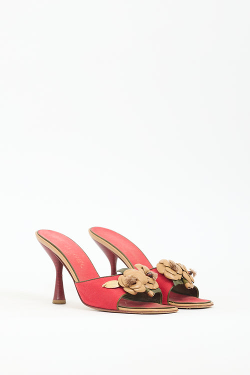 Chanel Vintage Red Canvas & Leather Floral Sandal