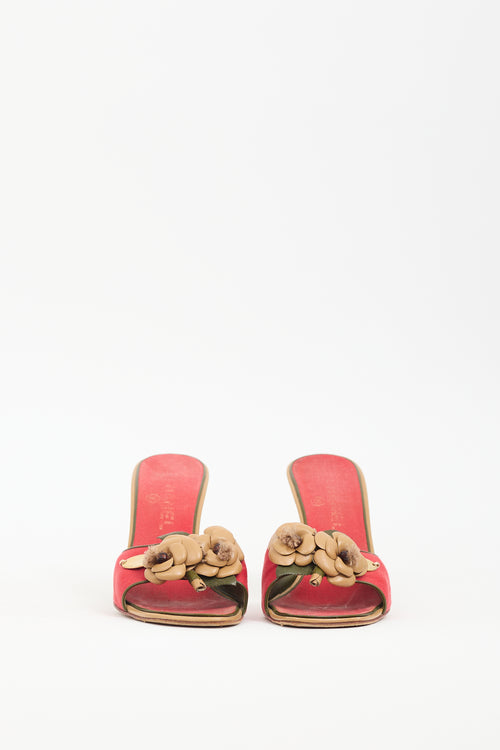 Chanel Vintage Red Canvas & Leather Floral Sandal