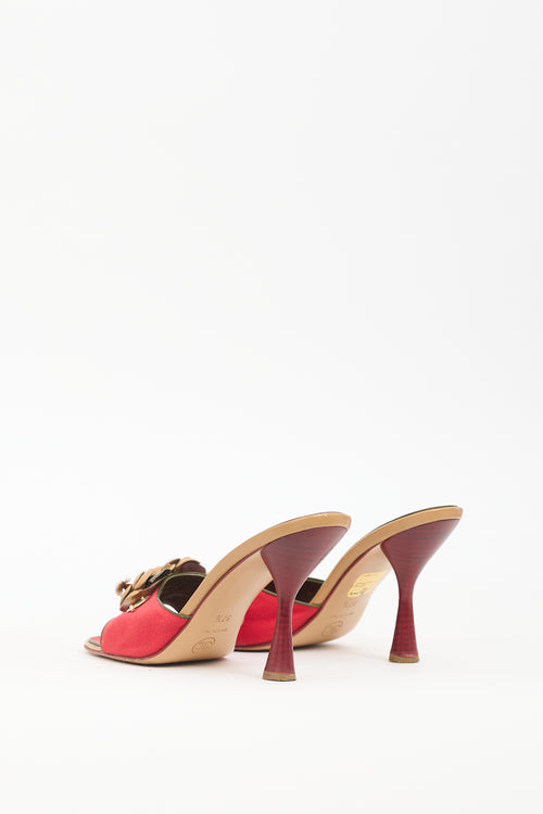 Chanel Vintage Red Canvas & Leather Floral Sandal