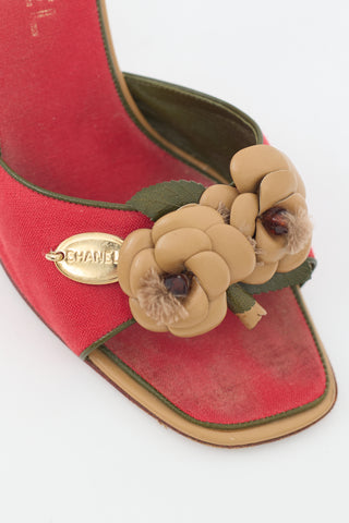 Chanel Vintage Red Canvas & Leather Floral Sandal