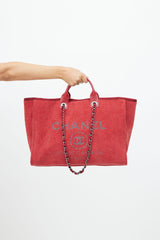 Chanel 2019 Red Textured Deauville Large Tote Bag