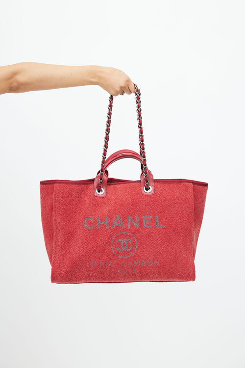 Chanel 2019 Red Textured Deauville Large Tote Bag