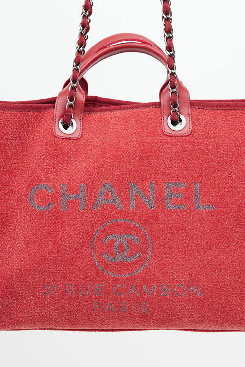 Chanel 2019 Red Textured Deauville Large Tote Bag