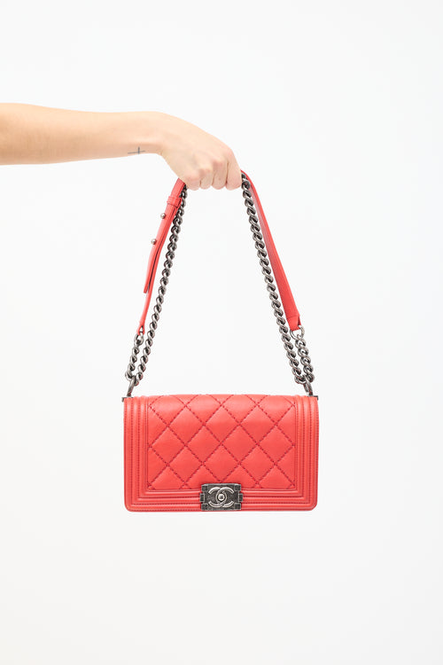 Chanel 2013 Red Leather Medium Boy Bag