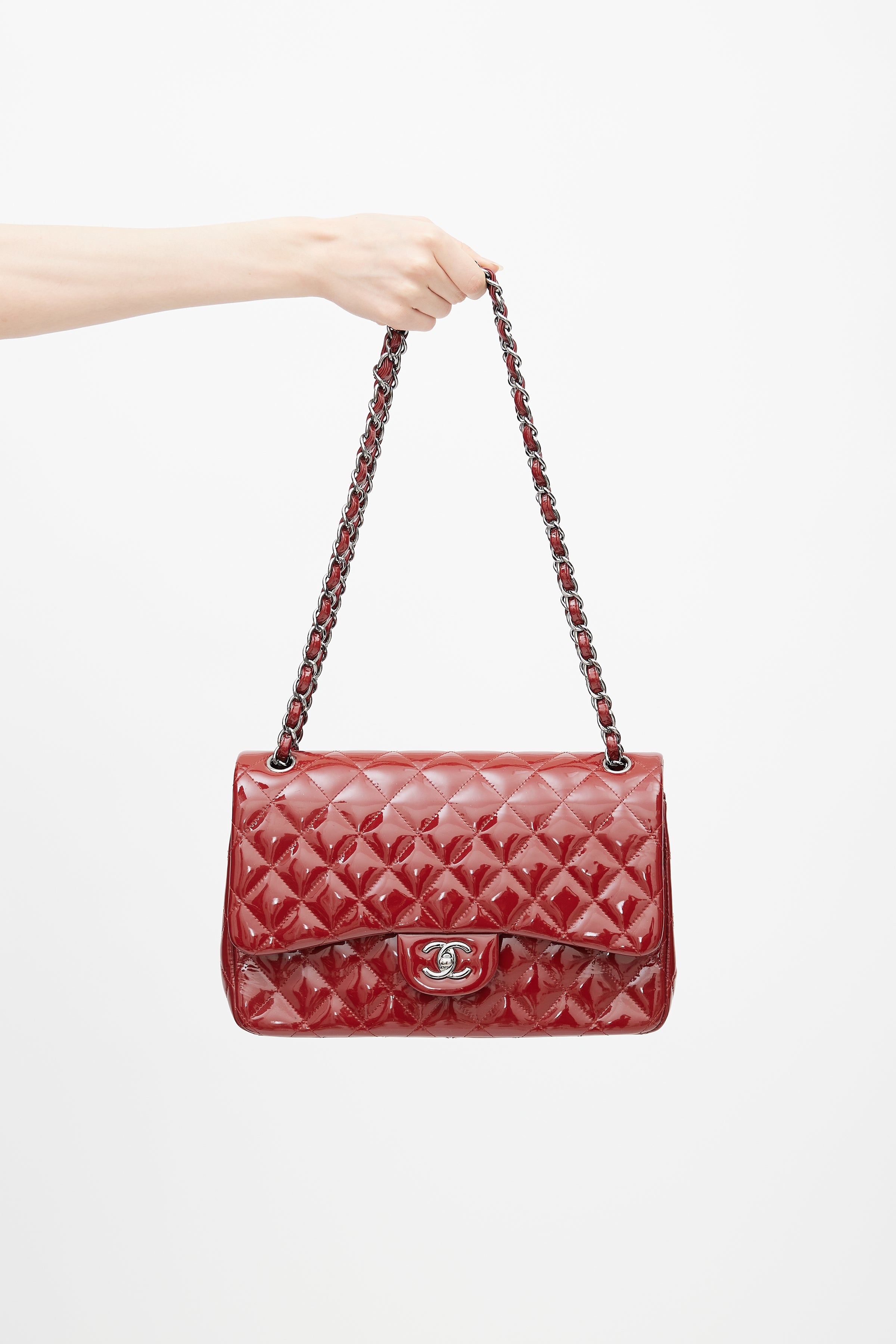 Chanel // Red Patent Jumbo Double Flap Shoulder Bag – VSP Consignment