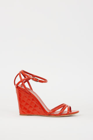 Chanel Red Patent Leather Quilted Wedge Sandal