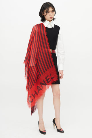 Chanel Winter 2018 Red Cashmere Stripe Scarf