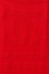 Chanel Red Wool Knit Logo Scarf