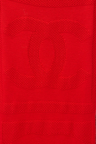 Chanel Red Wool Knit Logo Scarf