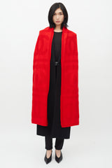 Chanel Red Wool Knit Logo Scarf
