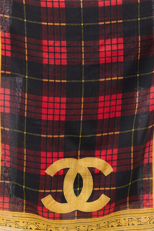 Chanel Red & Yellow Plaid CC Scarf