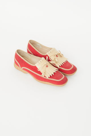 Chanel Vintage Red & Beige Fringe Loafer