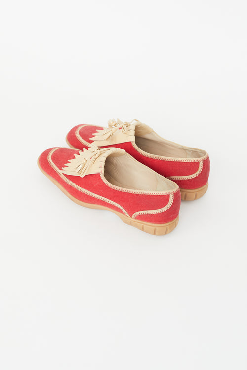 Chanel Vintage Red & Beige Fringe Loafer