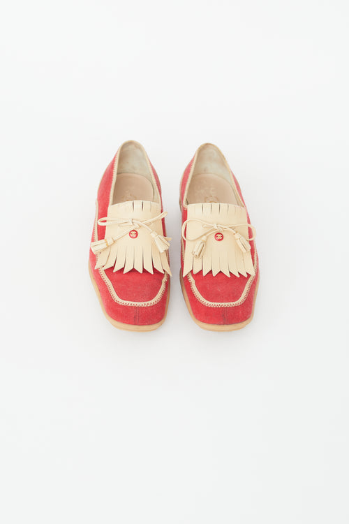 Chanel Vintage Red & Beige Fringe Loafer