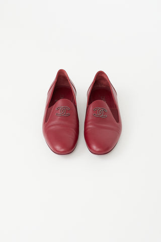 Chanel Red Leather Logo Loafer