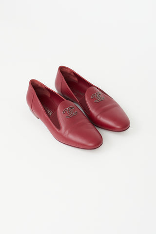 Chanel Red Leather Logo Loafer