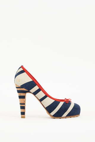 Chanel Resort 2008 Navy & White Suede Stripe Pump