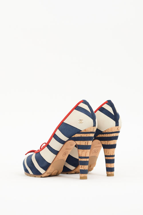 Chanel Resort 2008 Navy & White Suede Stripe Pump