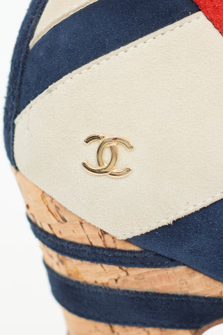 Chanel Resort 2008 Navy & White Suede Stripe Pump