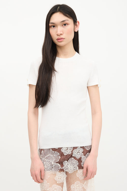 Chanel Ribbed Button Sleeve Top