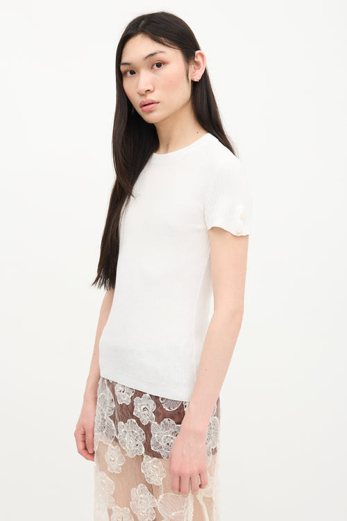 Chanel Ribbed Button Sleeve Top