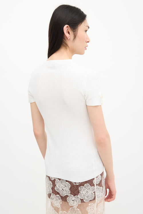 Chanel Ribbed Button Sleeve Top