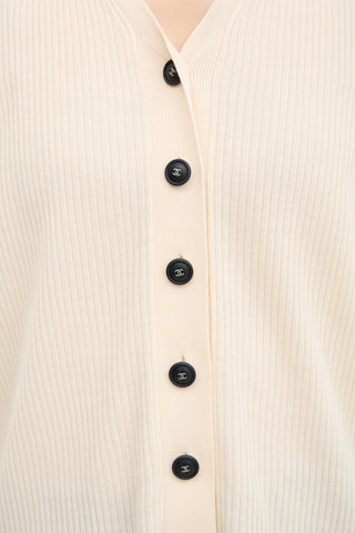 Chanel Ribbed CC Button Cardigan