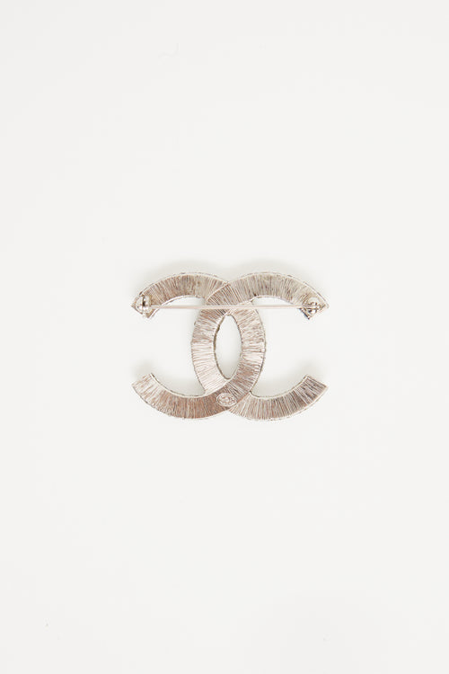 Chanel 2018 Silver Tone Crystal CC Brooch