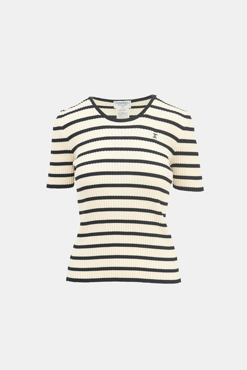 Chanel SS 1998 Cream & Black Striped CC Top