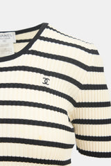 Chanel SS 1998 Cream & Black Striped CC Top