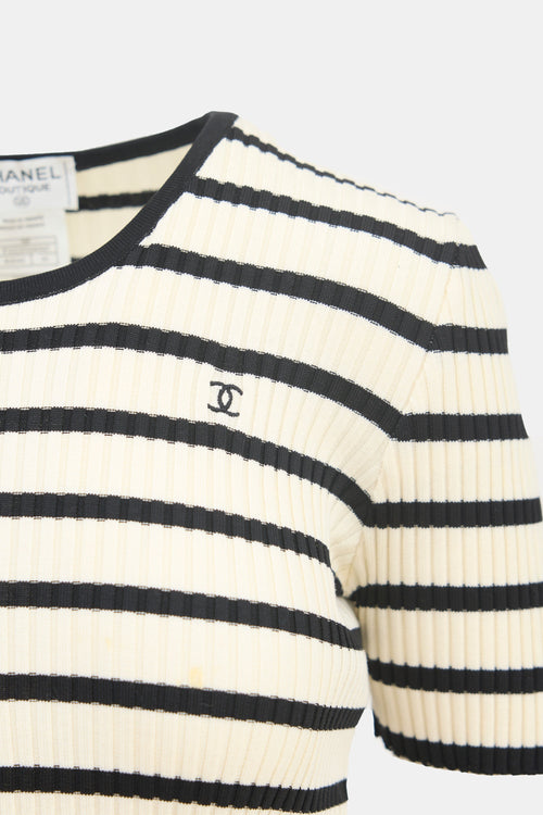 Chanel SS 1998 Cream & Black Striped CC Top