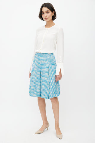 Chanel SS 2001 Blue & White Metallic Tweed Skirt