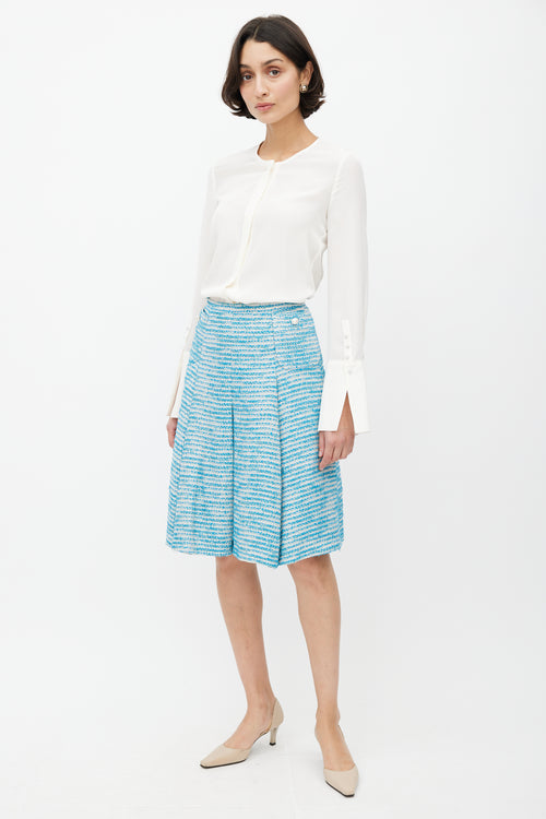 Chanel SS 2001 Blue & White Metallic Tweed Skirt