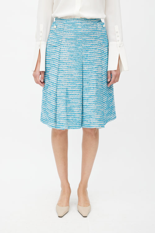 Chanel SS 2001 Blue & White Metallic Tweed Skirt