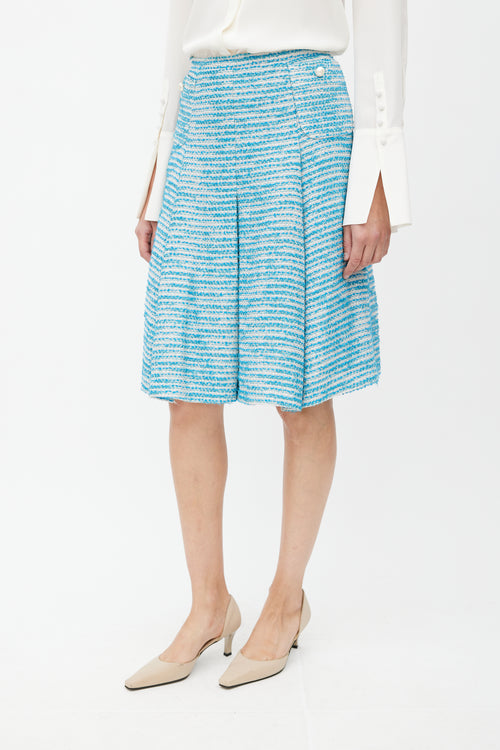 Chanel SS 2001 Blue & White Metallic Tweed Skirt