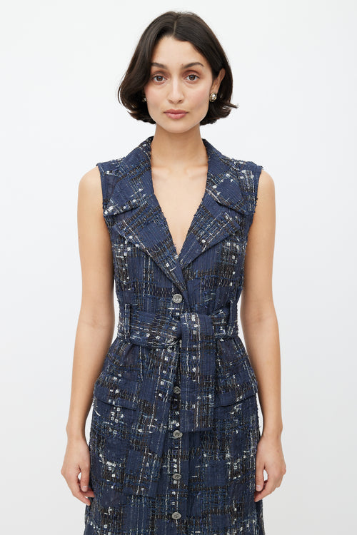 Chanel // SS 2006 Blue & Brown Silk Tweed Dress – VSP Consignment